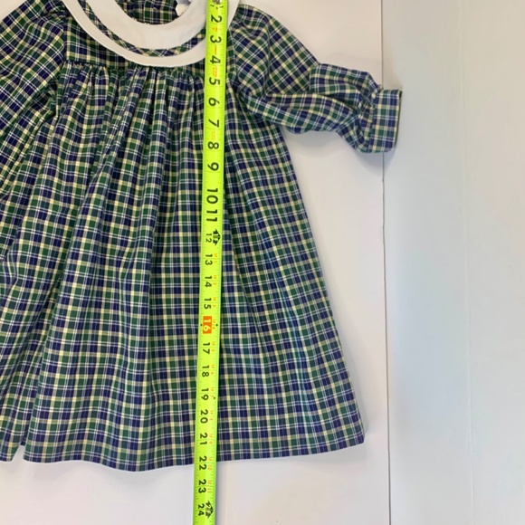 Girls Holiday Bishop white collar Green navy white tartan plaid A-line dress - Picture 10 of 13